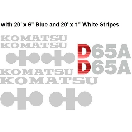 Aftermarket Komatsu Dozer D65A Decal Set with 20 ft x 6 Blue & 20 ft x 1 White Stripes KOMD65A-6WSDECALSET